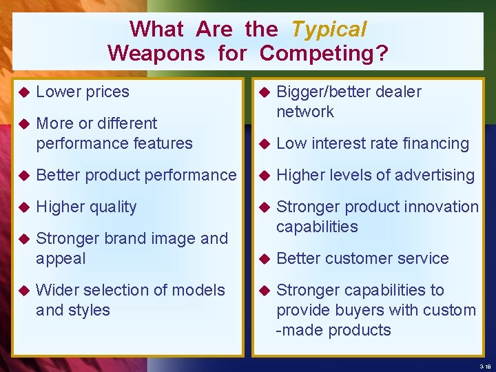 What Are the Typical Weapons for Competing? u Lower prices u u More or