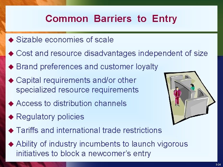 Common Barriers to Entry u Sizable u Cost economies of scale and resource disadvantages