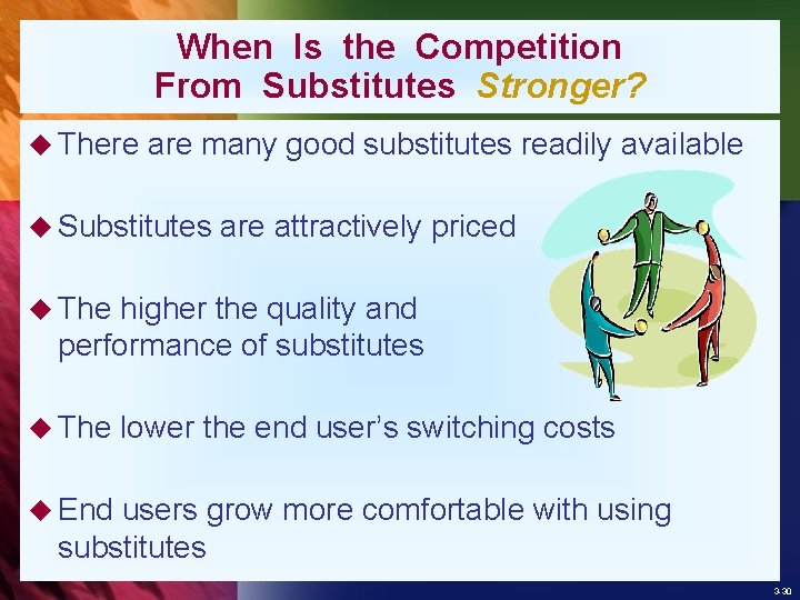 When Is the Competition From Substitutes Stronger? u There are many good substitutes readily