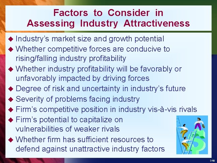 Factors to Consider in Assessing Industry Attractiveness u Industry’s market size and growth potential