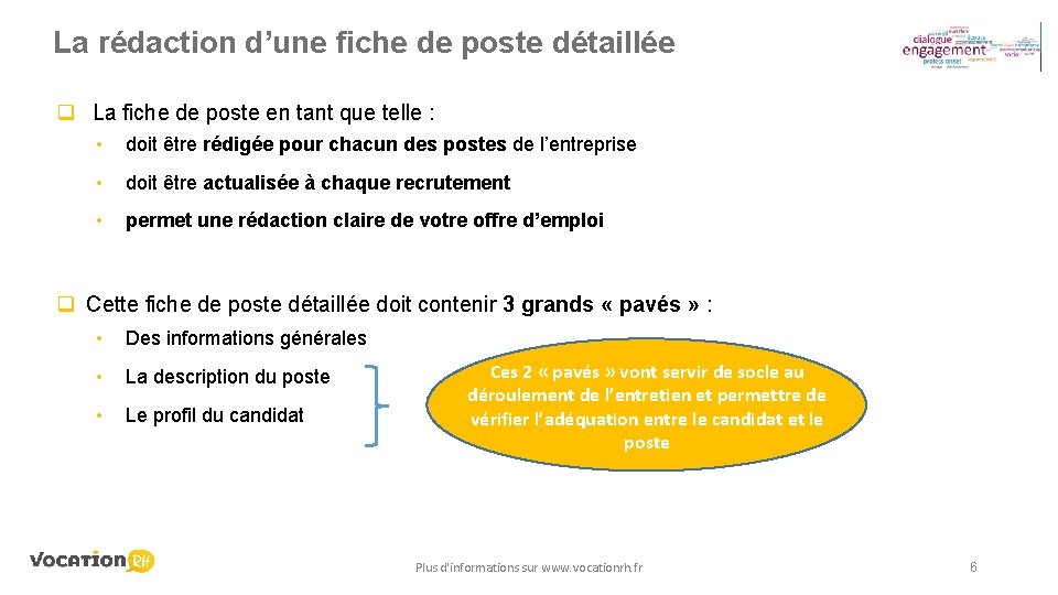 La rédaction d’une fiche de poste détaillée q La fiche de poste en tant