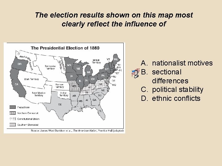 The election results shown on this map most clearly reflect the influence of A.