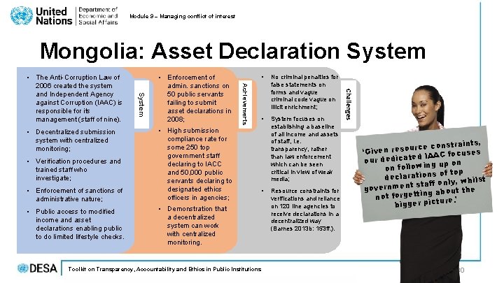 Module 9 – Managing conflict of interest Mongolia: Asset Declaration System • Enforcement of Module 9 – Managing conflict of interest Mongolia: Asset Declaration System • Enforcement of