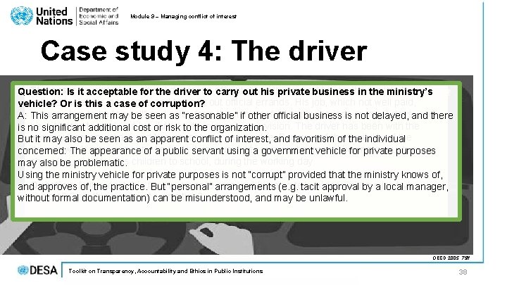 Module 9 – Managing conflict of interest Case study 4: The driver The case: Module 9 – Managing conflict of interest Case study 4: The driver The case:
