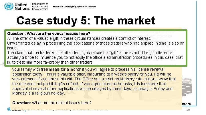 Module 9 – Managing conflict of interest Case study 5: The market The case: Module 9 – Managing conflict of interest Case study 5: The market The case: