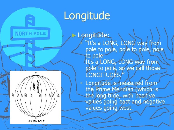 Longitude ► Longitude: § “It's a LONG, LONG way from pole to pole, pole