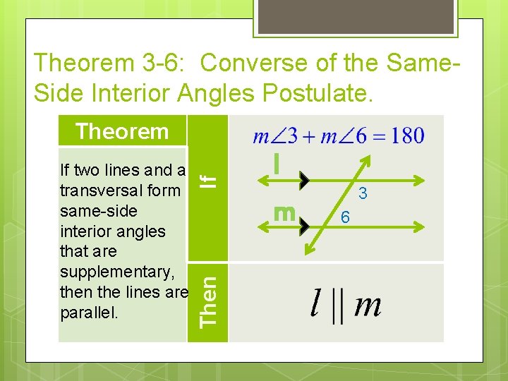 Theorem 3 -6: Converse of the Same. Side Interior Angles Postulate. Then If two