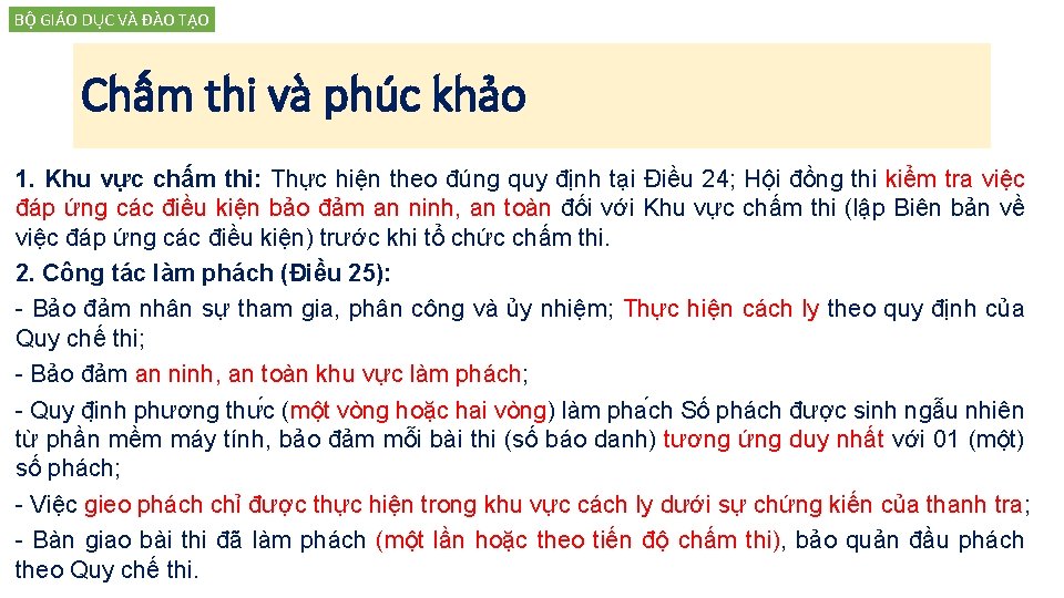 BỘ GIÁO DỤC VÀ ĐÀO TẠO Chấm thi và phúc khảo 1. Khu vực