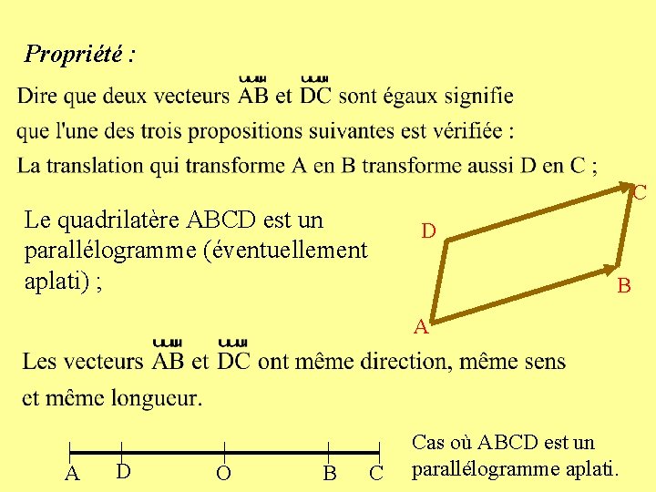 Propriété : C Le quadrilatère ABCD est un parallélogramme (éventuellement aplati) ; D B