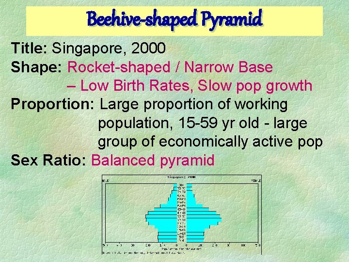 Beehive-shaped Pyramid Title: Singapore, 2000 Shape: Rocket-shaped / Narrow Base – Low Birth Rates,