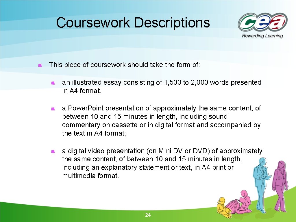 Coursework Descriptions This piece of coursework should take the form of: an illustrated essay Coursework Descriptions This piece of coursework should take the form of: an illustrated essay