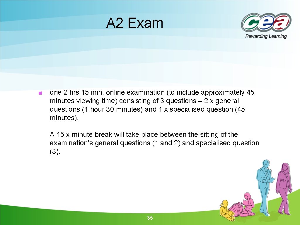A 2 Exam one 2 hrs 15 min. online examination (to include approximately 45 A 2 Exam one 2 hrs 15 min. online examination (to include approximately 45