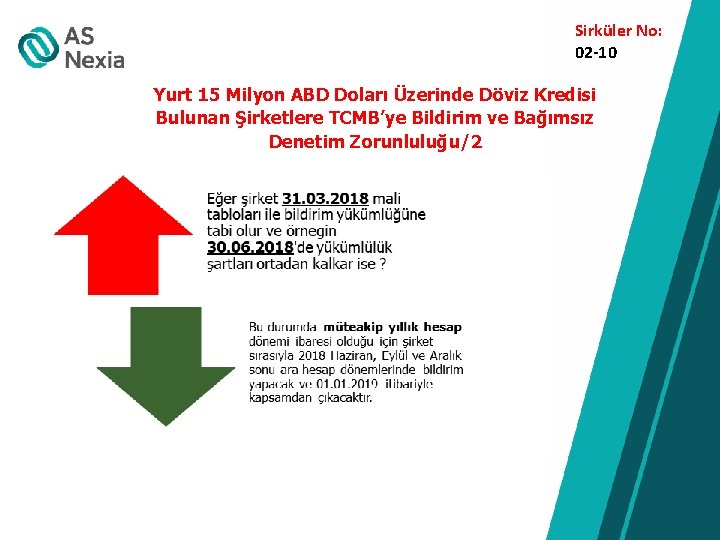 Sirküler No: 02 -10 Yurt 15 Milyon ABD Doları Üzerinde Döviz Kredisi Bulunan Şirketlere