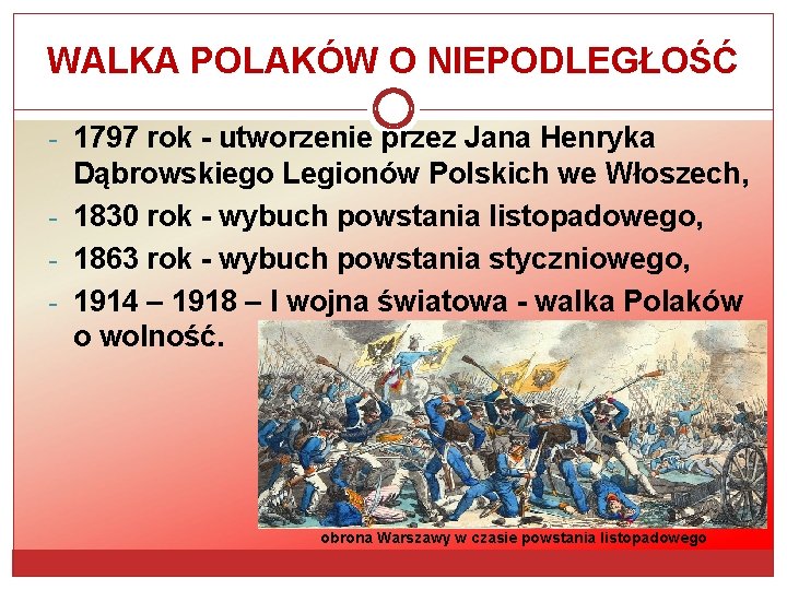 WALKA POLAKÓW O NIEPODLEGŁOŚĆ - 1797 rok - utworzenie przez Jana Henryka Dąbrowskiego Legionów