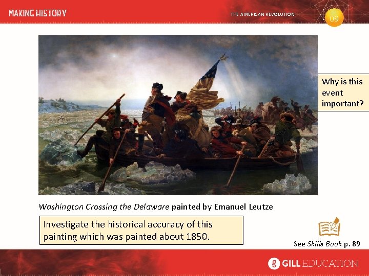 THE AMERICAN REVOLUTION 09 Why is this event important? Washington Crossing the Delaware painted