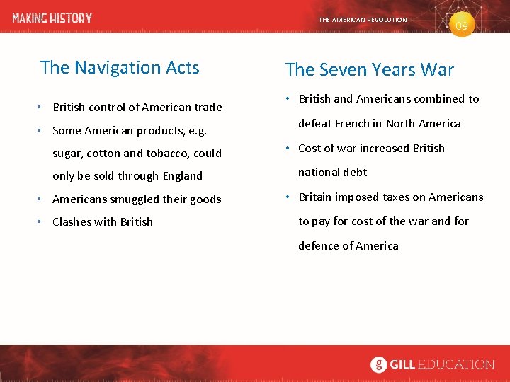 THE AMERICAN REVOLUTION The Navigation Acts • British control of American trade • Some