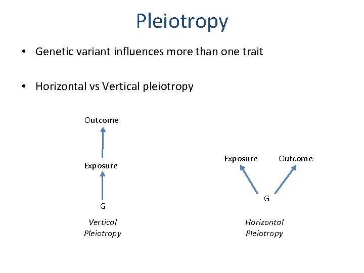Pleiotropy • Genetic variant influences more than one trait • Horizontal vs Vertical pleiotropy
