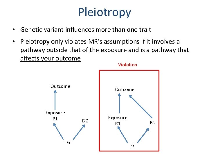 Pleiotropy • Genetic variant influences more than one trait • Pleiotropy only violates MR’s