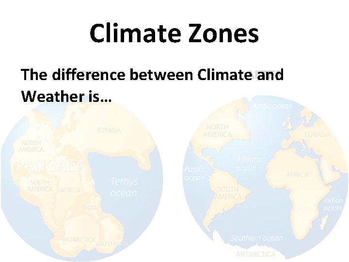 Climate Zones The difference between Climate and Weather is… 