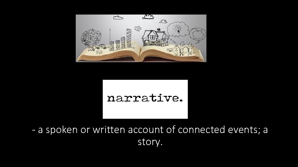 - a spoken or written account of connected events; a story. - a spoken or written account of connected events; a story.