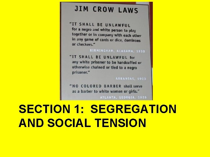 SECTION 1: SEGREGATION AND SOCIAL TENSION 