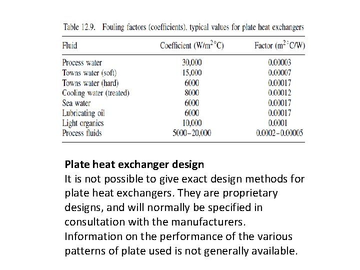 Plate heat exchanger design It is not possible to give exact design methods for