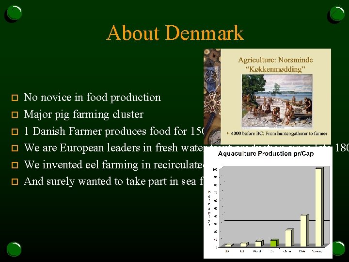 About Denmark o o o No novice in food production Major pig farming cluster