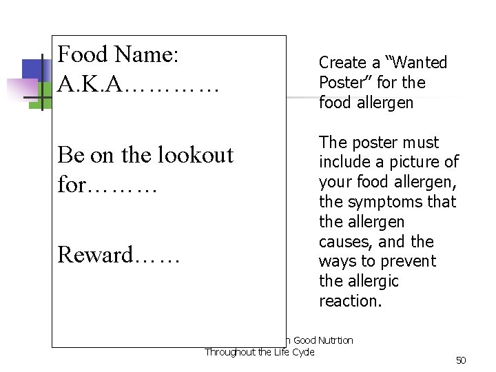 Food Name: A. K. A………… Be on the lookout for……… Reward…… Create a “Wanted Food Name: A. K. A………… Be on the lookout for……… Reward…… Create a “Wanted