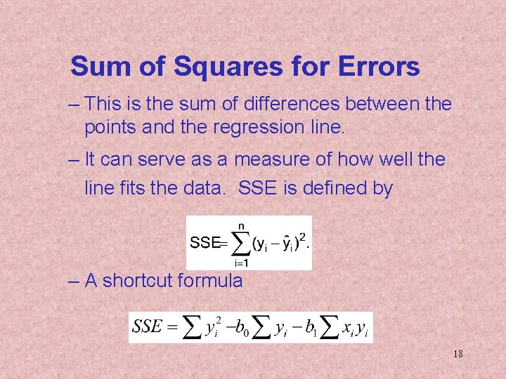 Sum of Squares for Errors – This is the sum of differences between the