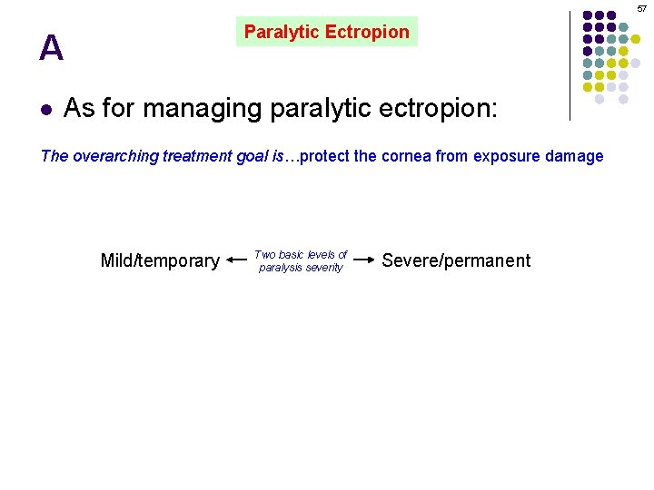 57 Paralytic Ectropion A l As for managing paralytic ectropion: The overarching treatment goal