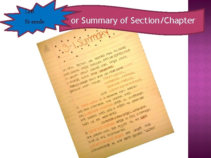 Left Si-eeede or Summary of Section/Chapter 