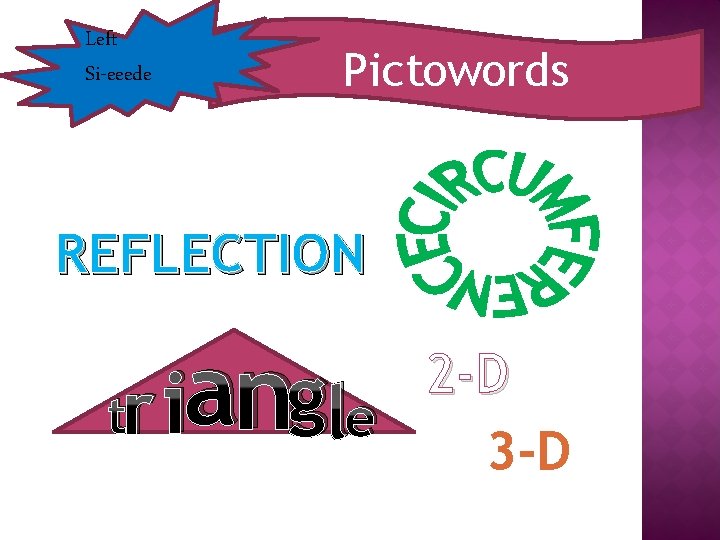 Left Si-eeede Pictowords REFLECTION tr ian 2 -D gle 3 -D 