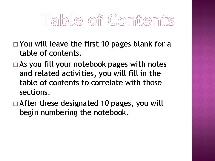 Table of Contents � You will leave the first 10 pages blank for a