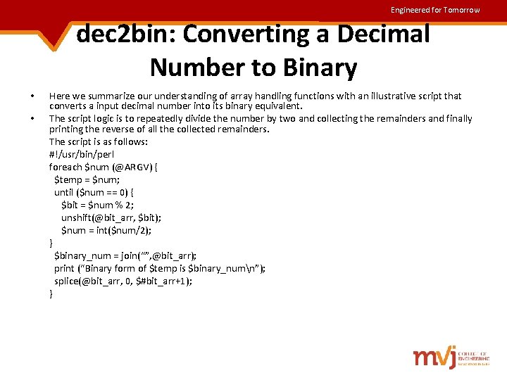 Engineered for Tomorrow dec 2 bin: Converting a Decimal Number to Binary • •