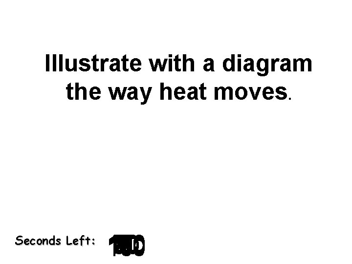 Illustrate with a diagram the way heat moves. Seconds Left: 140 120 130 30