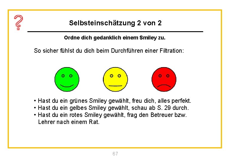 Selbsteinschätzung 2 von 2 Ordne dich gedanklich einem Smiley zu. So sicher fühlst du