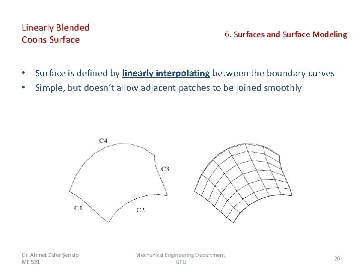 Linearly Blended Coons Surface 6. Surfaces and Surface Modeling • Surface is defined by Linearly Blended Coons Surface 6. Surfaces and Surface Modeling • Surface is defined by
