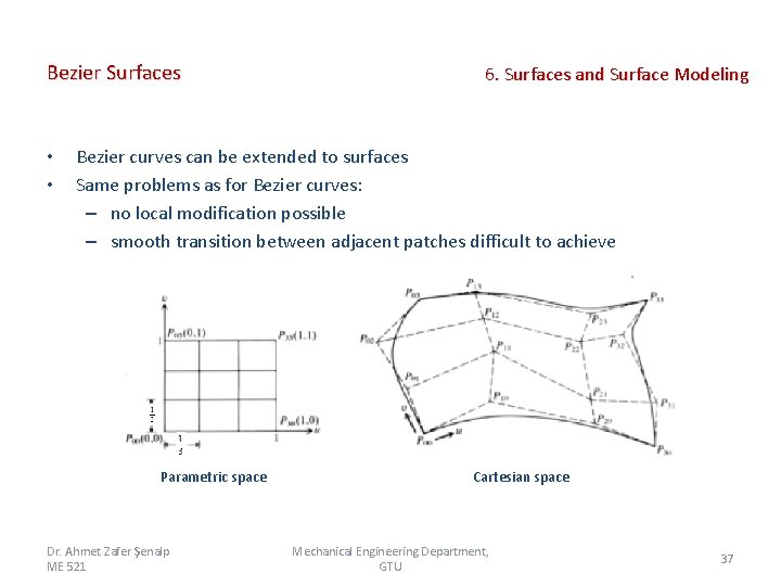 Bezier Surfaces • • 6. Surfaces and Surface Modeling Bezier curves can be extended Bezier Surfaces • • 6. Surfaces and Surface Modeling Bezier curves can be extended