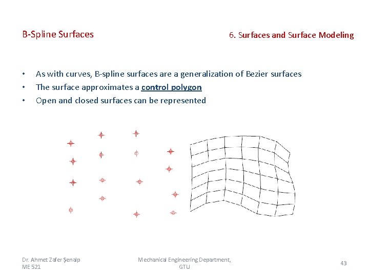 B-Spline Surfaces • • • 6. Surfaces and Surface Modeling As with curves, B-spline B-Spline Surfaces • • • 6. Surfaces and Surface Modeling As with curves, B-spline
