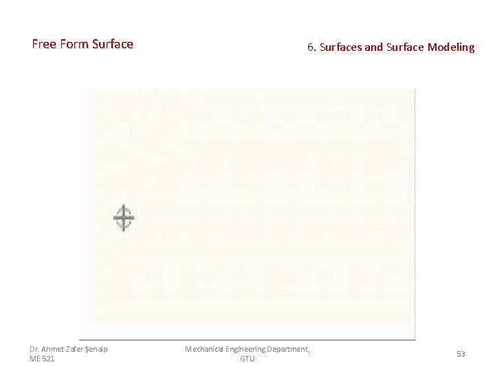 Free Form Surface Dr. Ahmet Zafer Şenalp ME 521 6. Surfaces and Surface Modeling Free Form Surface Dr. Ahmet Zafer Şenalp ME 521 6. Surfaces and Surface Modeling