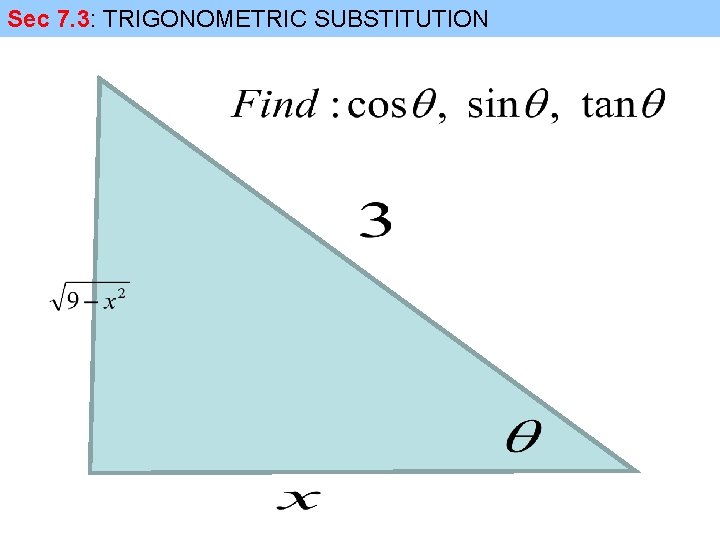 Sec 7. 3: TRIGONOMETRIC SUBSTITUTION 