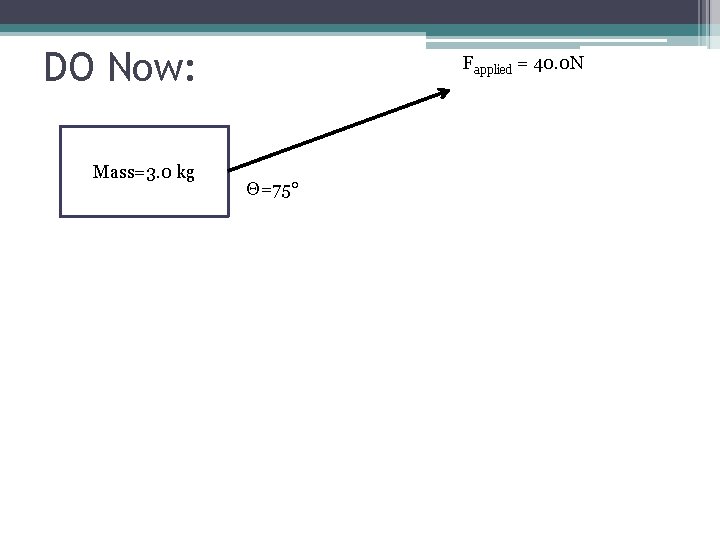 DO Now: Mass=3. 0 kg Fapplied = 40. 0 N Θ=75° 