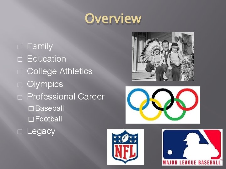 Overview � � � Family Education College Athletics Olympics Professional Career � Baseball �