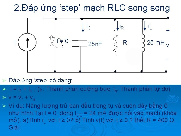 2. Đáp ứng ‘step’ mạch RLC song i. C I t=0 25 n. F