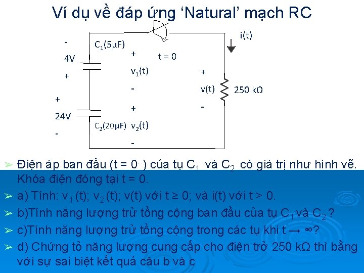 Ví dụ về đáp ứng ‘Natural’ mạch RC 4 V + + 24 V