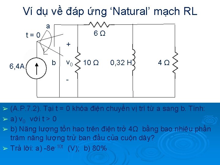 Ví dụ về đáp ứng ‘Natural’ mạch RL a 6Ω t=0 + 6, 4