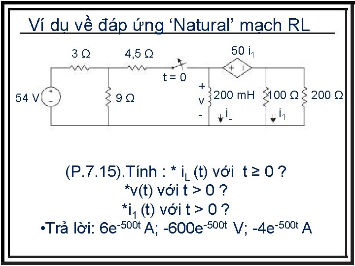 Ví dụ về đáp ứng ‘Natural’ mạch RL 3Ω 50 i 1 4, 5