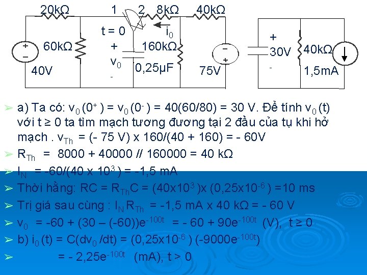 20 kΩ 1 2 8 kΩ 60 kΩ t=0 + v 0 i 0