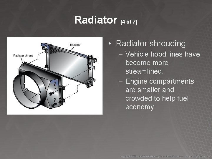 Radiator (4 of 7) • Radiator shrouding – Vehicle hood lines have become more