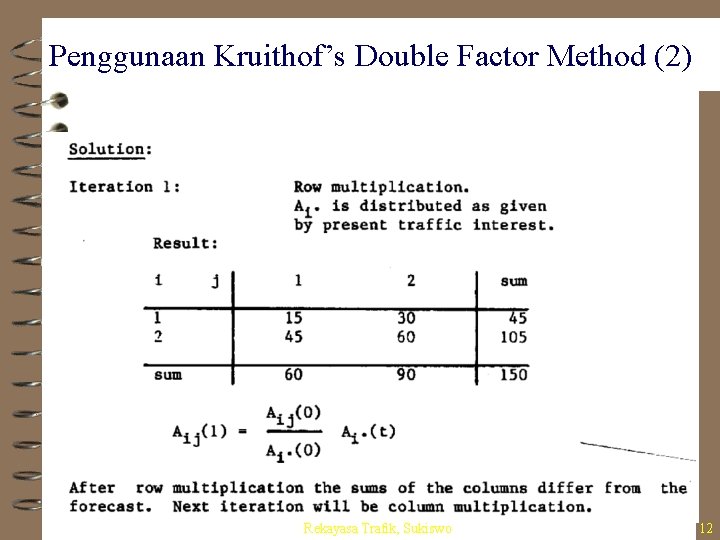 Penggunaan Kruithof’s Double Factor Method (2) Rekayasa Trafik, Sukiswo 12 